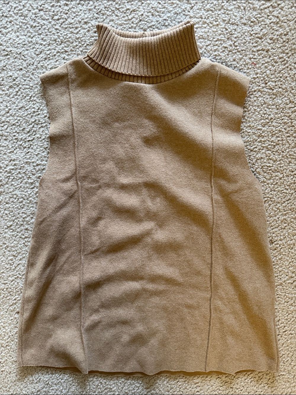 Zara Sleeveless Turtleneck Sweater Vest in Camel Brown
